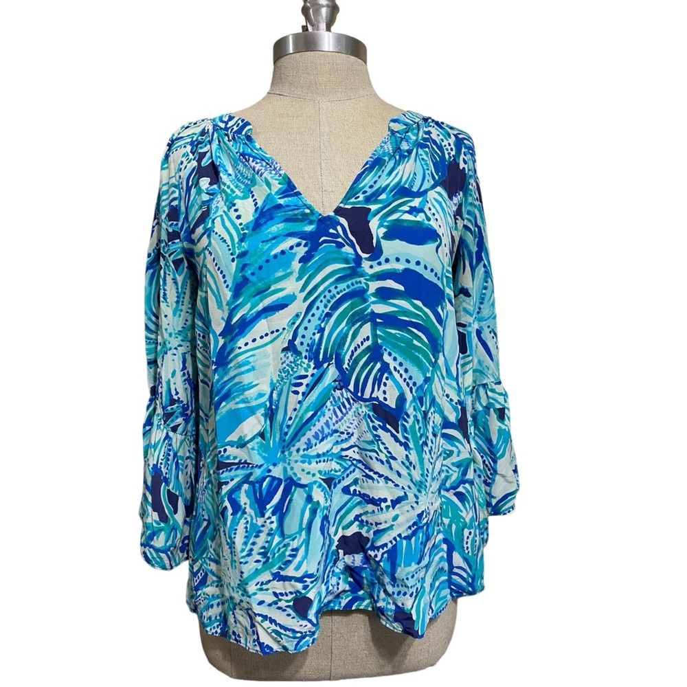 Lilly Pulitzer 3/4 blue silk blouse size small